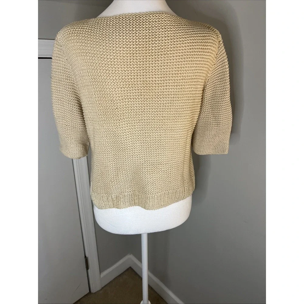 Vintage 70's Handmade Sweater Cream Ivory Cotton Eyelet Pullover Medium